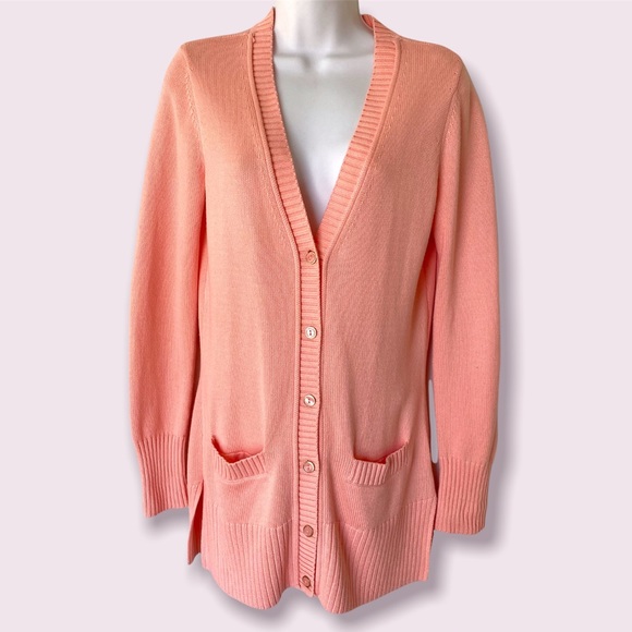 ISAAC MIZRAHI essential knit button up long cardigan in peach pink XS - Picture 2 of 12